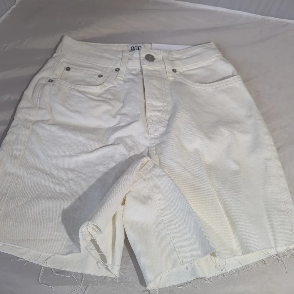 Urban Outfitters White High-Waisted Jean Shorts Frayed Hem